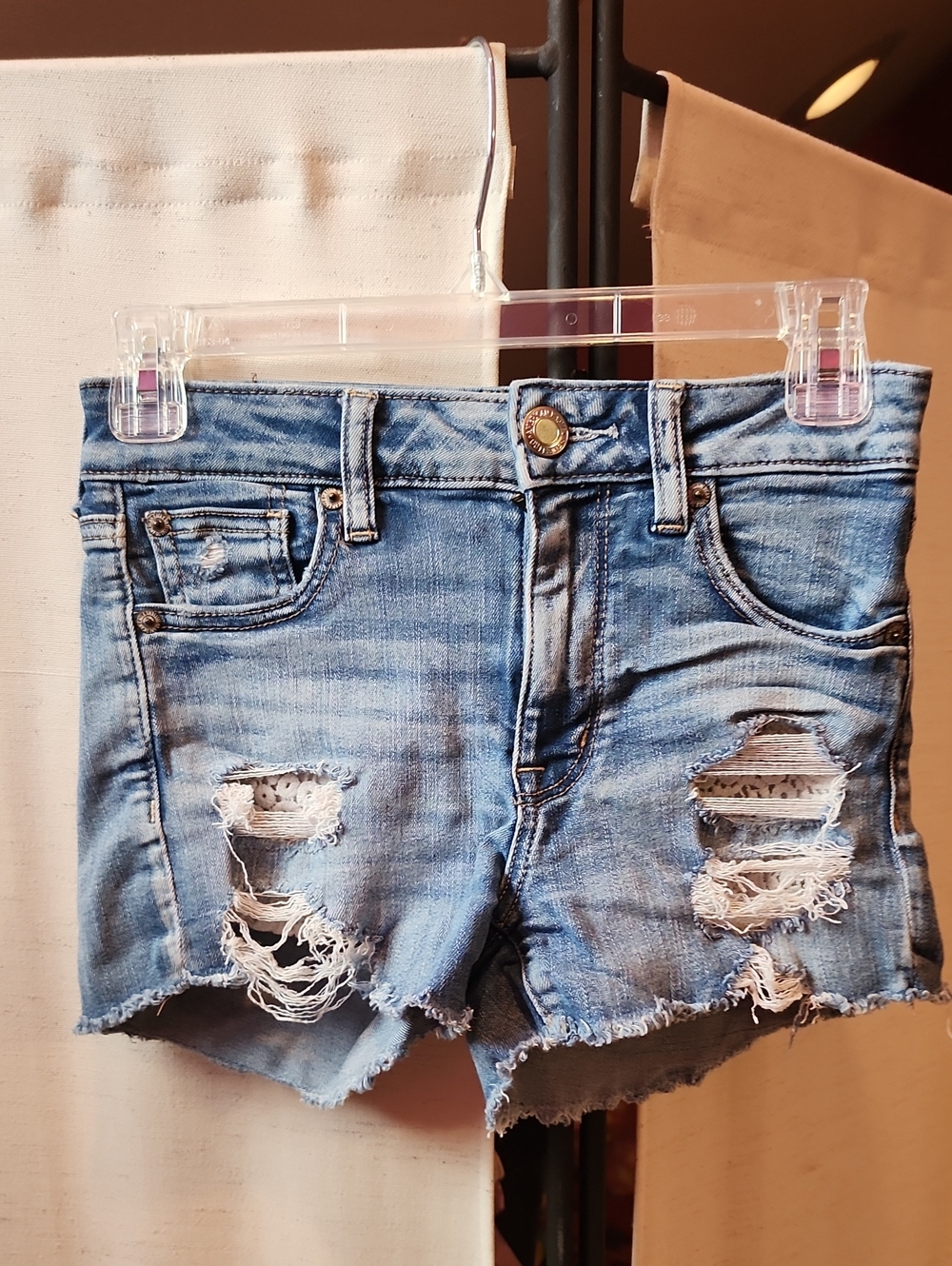 American Eagle Outfitters Light Blue Distressed Denim Cutoff Shorts